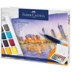 FABER CASTELL Boîte de 36 Demi godets Aquarelle. Palette détachable. Pinceau à eau fourni.