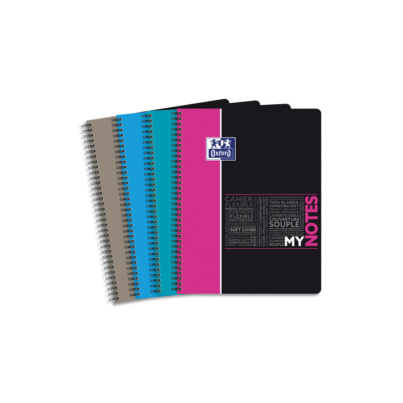 OXFORD Cahier MyNotes spirale 160 pages 90g couverture polypropylène 5x5 format A4+. Coloris assortis