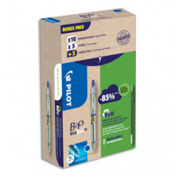 PILOT Greenpack ECOBALL de 10 stylos bille + 10 recharges dont 50% gratuite. Encre bleue - 0,7mm. BEGREEN