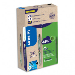 PILOT Greenpack ECOBALL de 10 stylos bille + 10 recharges dont 50% gratuite. Encre Noir - 0,7mm. BEGREEN