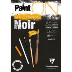 CLAIREFONTAINE Bloc PaintON Noir collé en tête 20F 250g A5.