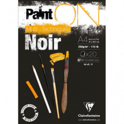 CLAIREFONTAINE Bloc PaintON Noir collé en tête 20F 250g A4.