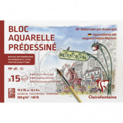 CLAIREFONTAINE Bloc prédessiné PARIS post cards 15F (2Fx6 designs) 300g 10x15cm