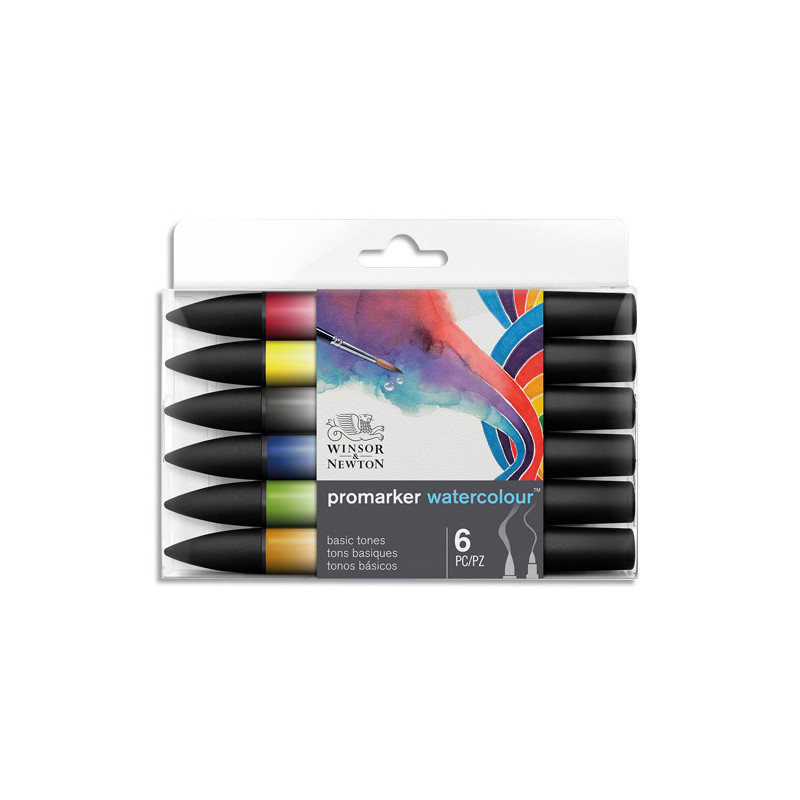 WINSOR & NEWTON Set de 6 Promarker aquarellable - Tons basiques assortis