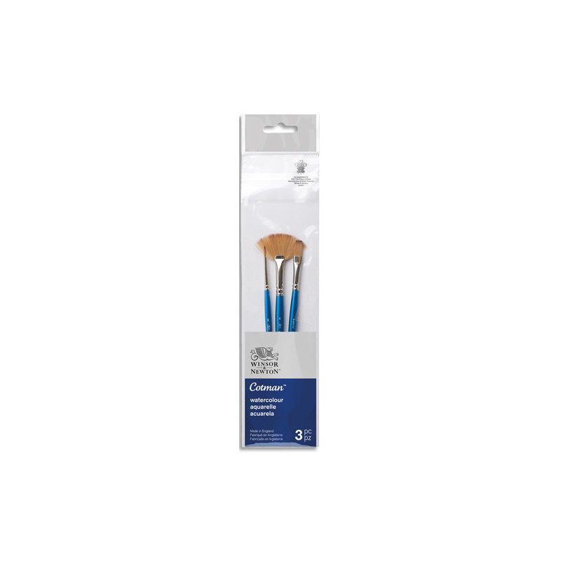 WINSOR & NEWTON Set de Pinceaux Cotman x3 rond 2/ lavis plat 6MM/ éventail 4