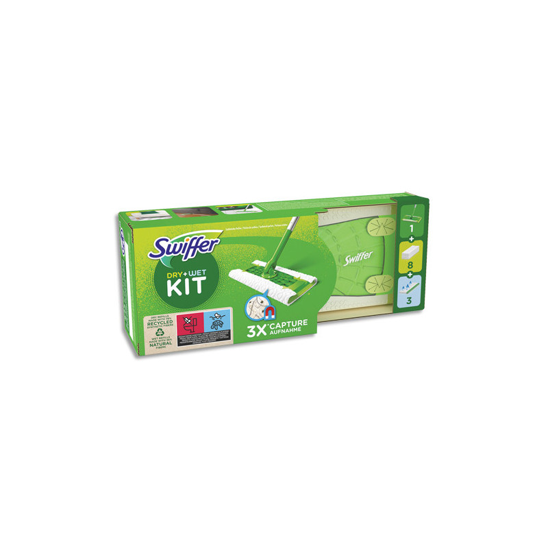 SWIFFER Kit Balai Swiffer + 8 recharges lingettes sèches et 3 lingettes humides