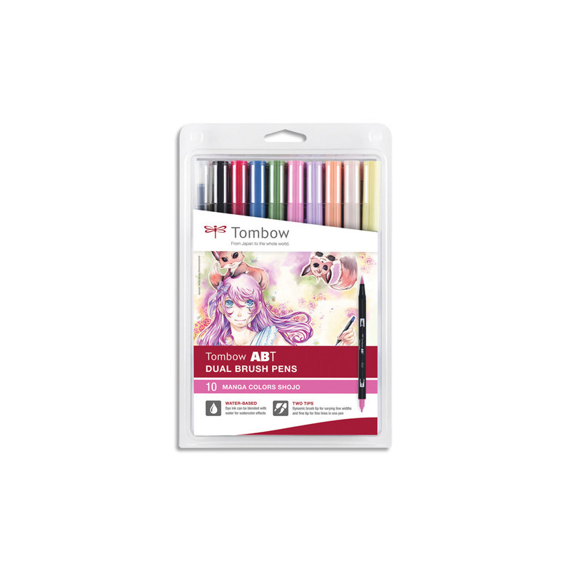 TOMBOW Pochette de 10 feutres double pointe ABT brush Manga Soho. Feutres base eau double pointe.