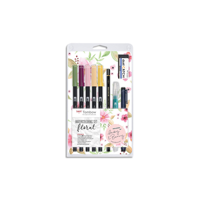 TOMBOW Set d'aquarelle florale. Comprenant un guide ainsi que 5 ABT dual brush + accessoires