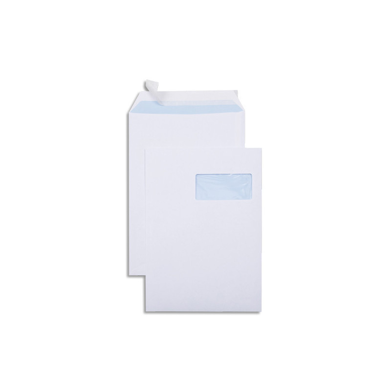 GPV Boîte de 250 pochettes vélin Blanc 90g C4 229x324mm auto-adhésives avec fenêtre 50x110mm