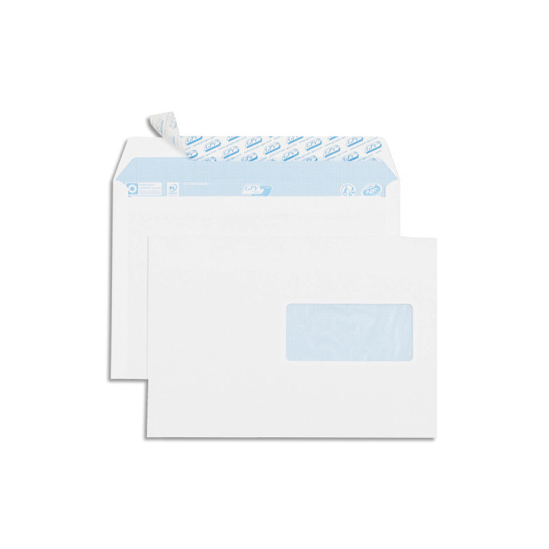 GPV Boîte de 500 enveloppes vélin Blanc 80g C5 162x229mm auto-adhésives avec fenêtre 45x100mm