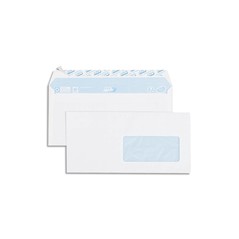 GPV Boîte de 500 enveloppes vélin Blanc 80g DL 110x220mm auto-adhésives avec fenêtre 45x100mm