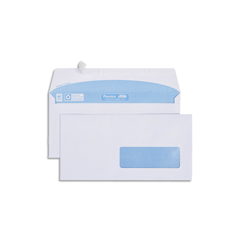 GPV Boîte de 500 enveloppes imprimables vélin Blanc 80g DL 110x220mm auto-adhésives avec fenêtre 35x100mm