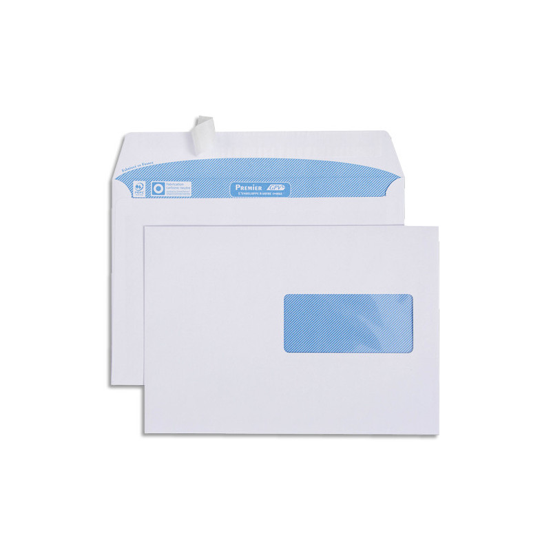 GPV Boîte de 500 enveloppes imprimables vélin Blanc 80g C5 162x229mm auto-adhésives avec fenêtre 45x100mm