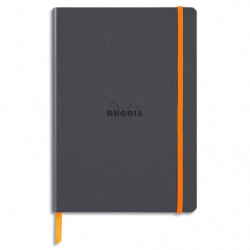 RHODIA Carnet Rhodiarama souple 14,8x21cm 160 pages lignées avec élastique. Couverture simili-cuir Gris