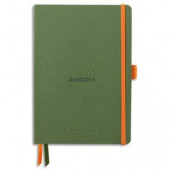 RHODIA Carnet Rhodiarama souple 14,8x21cm 160 pages lignées avec élastique. Couverture simili-cuir Sauge