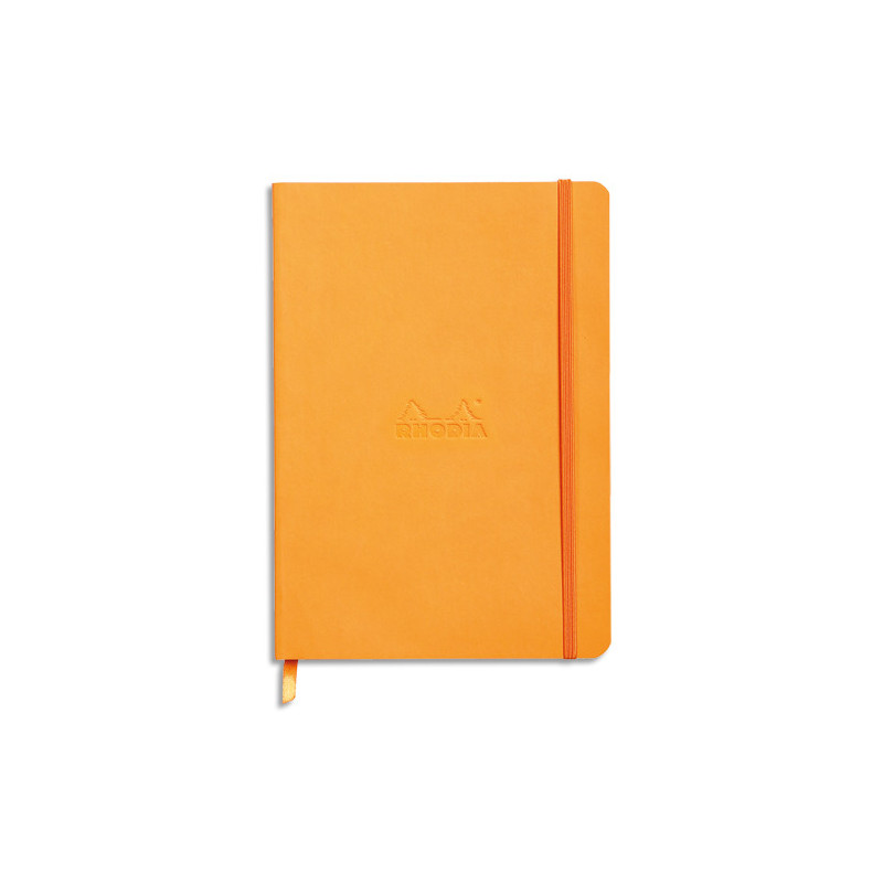 RHODIA Carnet Rhodiarama souple 14,8x21cm 160 pages lignées avec élastique. Couverture simili-cuir Orange