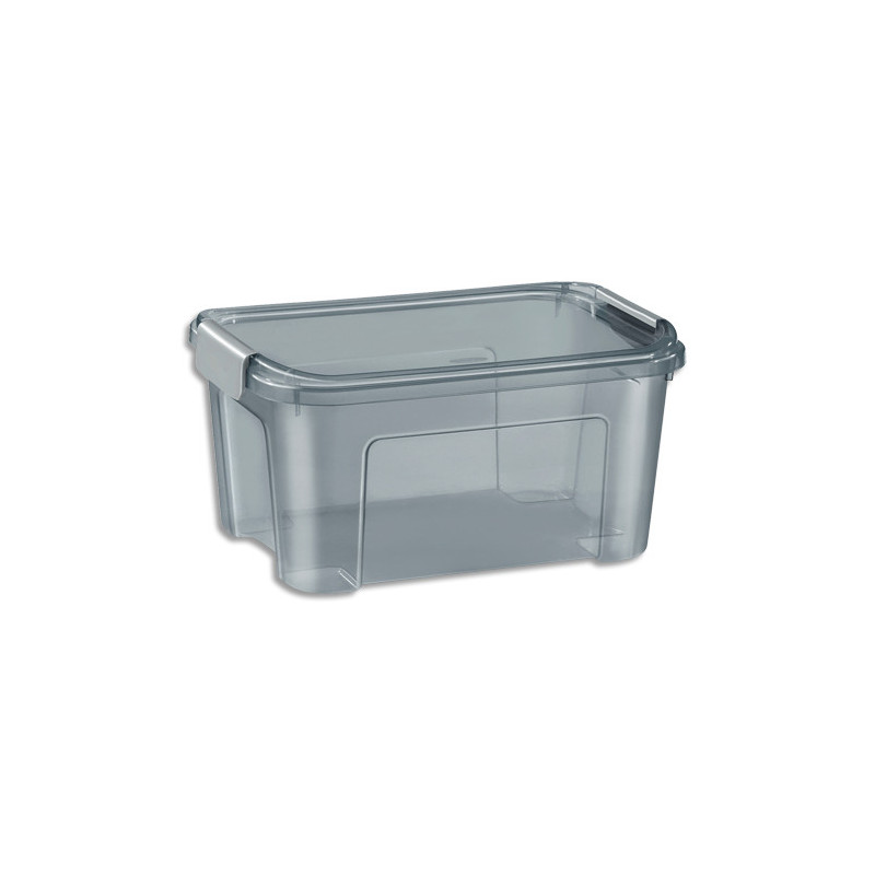 CEP Boîte de rangement 13 litres gris fumé matière PP recyclé (hors clips). Dim : 38,9 x 27,7 x H 19,5cm.