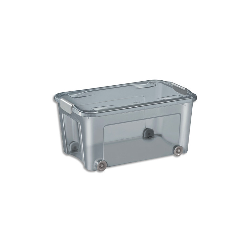 CEP Boîte de rangement 43 litres gris fumé matière PP recyclé (hors clips). Dim : 38,9 x 27,7 x H 19,5cm.