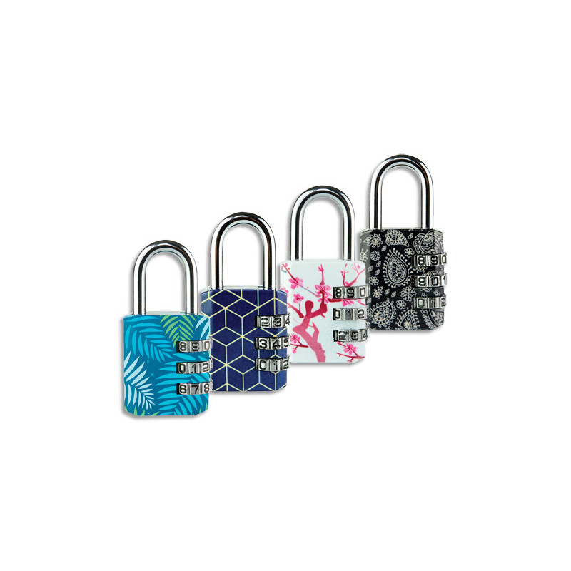 MASTER LOCK Cadenas à combinaison 3 chiffres largeur 30 mm motifs tendance imprimés sous blister