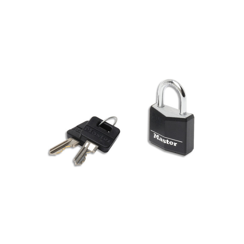 MASTER LOCK Cadenas en aluminium recouvert vinyle noir largeur 30 mm. Livré avec 2 clés. Sous blister