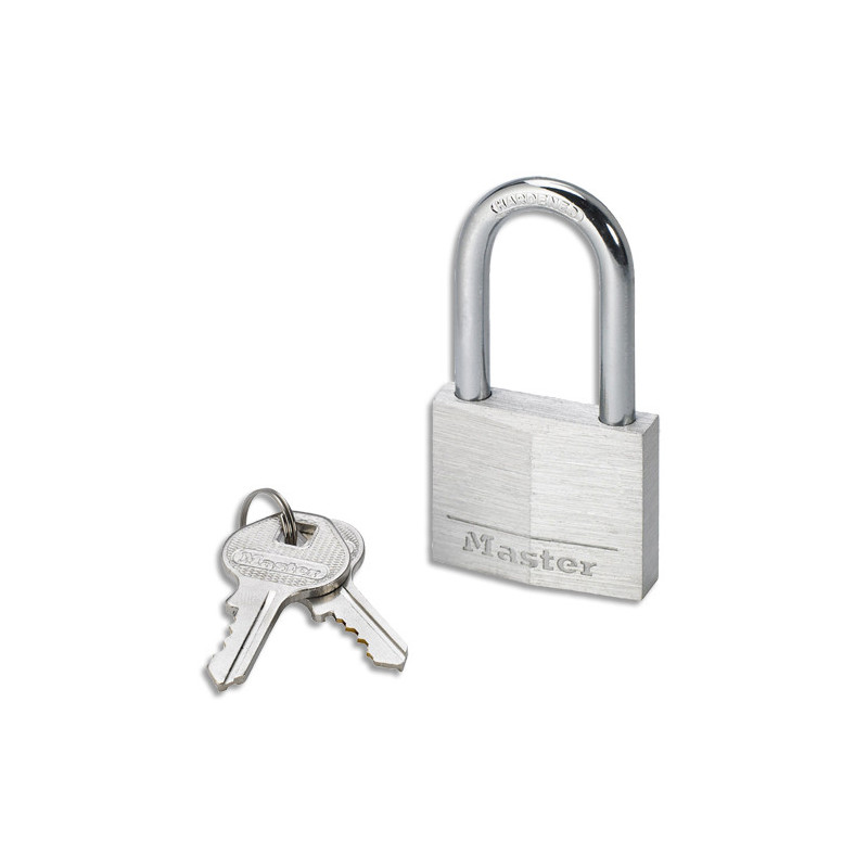 MASTER LOCK Cadenas en aluminium largeur 40 mm anse 24 mm. Livré avec 2 clés. Sous blister