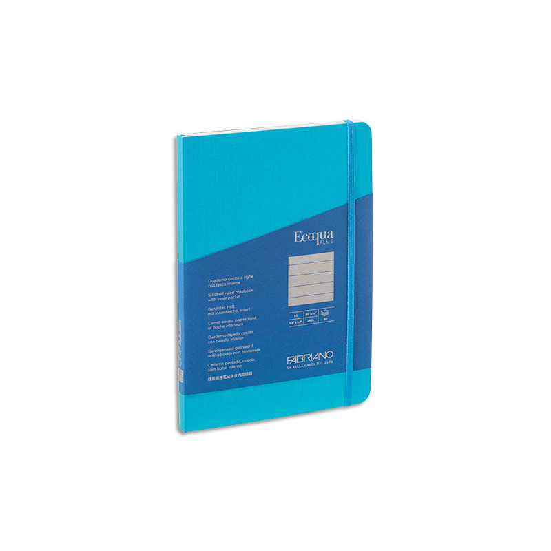 FABRIANO Carnet ECOQUA PLUS A5 couverture souple 80 pages lignées. Coloris turquoise