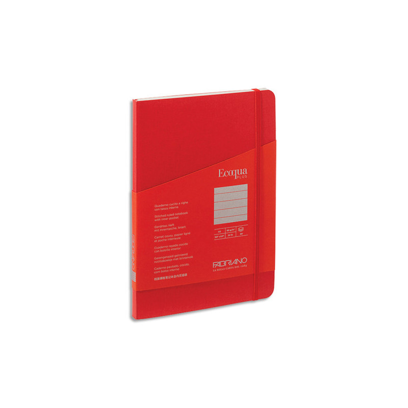 FABRIANO Carnet ECOQUA PLUS A5 couverture souple 80 pages lignées. Coloris rouge