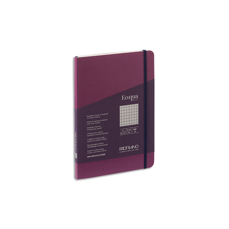 FABRIANO Carnet ECOQUA PLUS A5 couverture souple 80 pages quadrillées. Coloris lie de vin