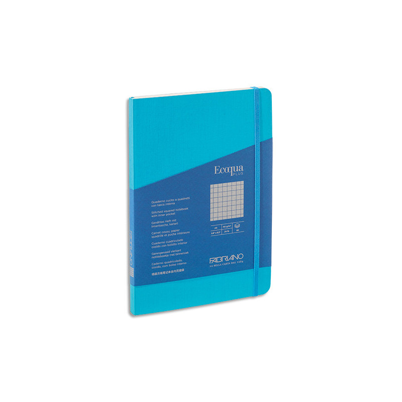 FABRIANO Carnet ECOQUA PLUS A5 couverture souple 80 pages quadrillées. Coloris turquoise