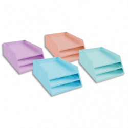 EXACOMPTA Corb courr Aquarel 3 niveaux en carton Dim(lxhxp):35x19x29cm Ass pastel: Bleu Corail Mauve Vert