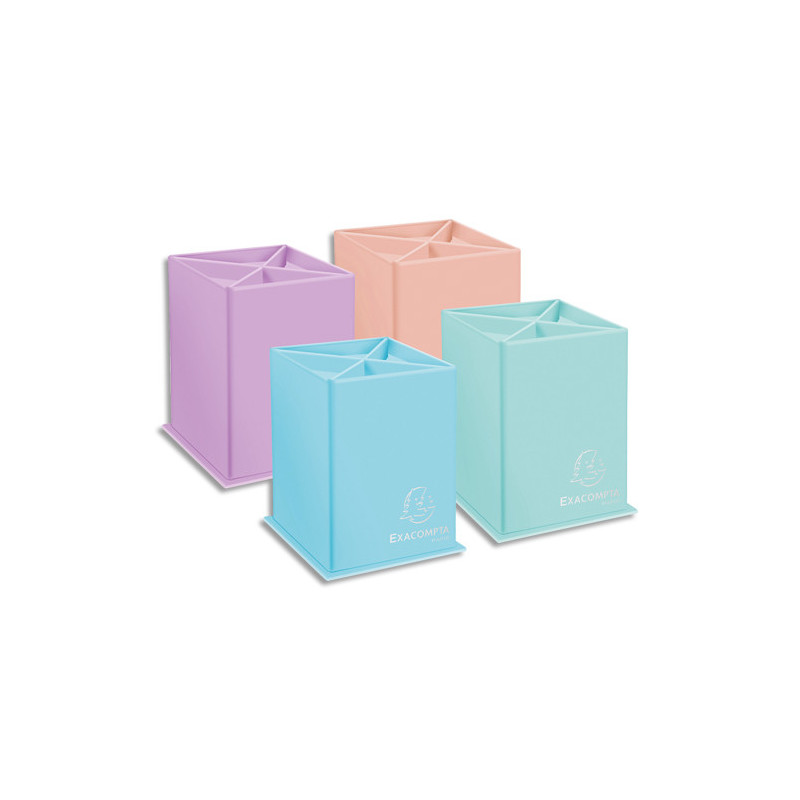 EXACOMPTA Pot crayons AQUAREL carton 4 cmpts Dim (lxhxp):8,5x11x8,5 cm Ass pastel Bleu Corail Mauve Vert