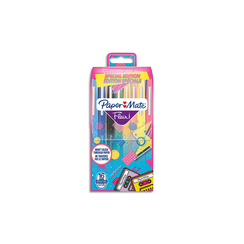 PAPERMATE Paquet de 16 feutres d'écriture Flair Original, pointe moyenne 0,7 mm Retro 90's assortis
