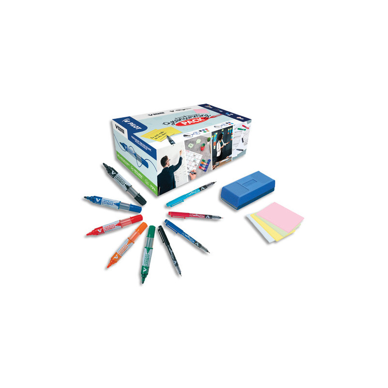 PILOT Coffret Brainstorming : 5 v-board master + 12 v-sign pen + 1 brosse + 1 lot de notes adhésives