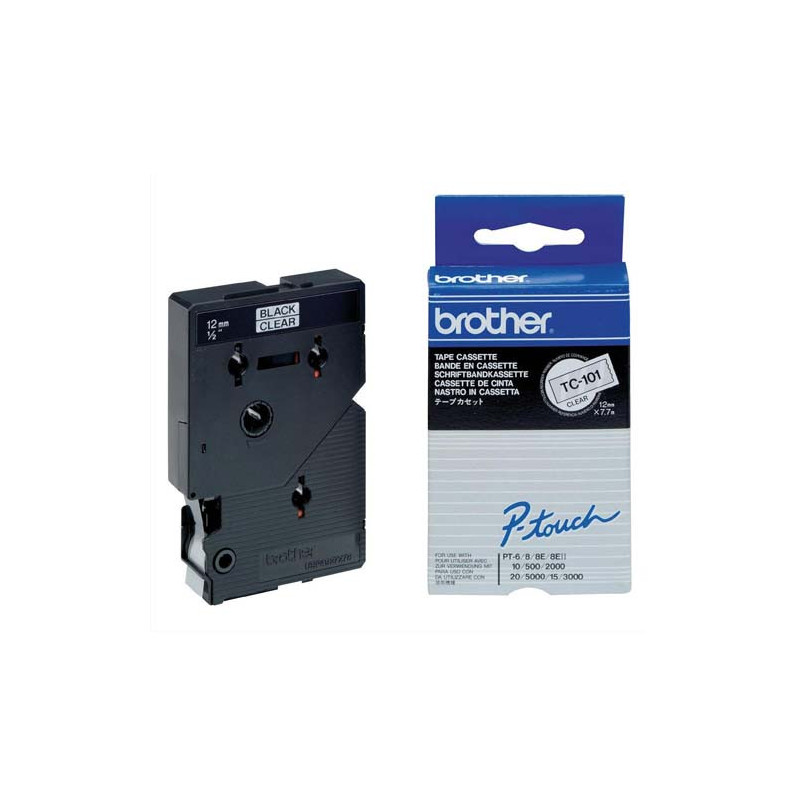 BROTHER Cassette Ruban TC Noir/transparent 12mmx7,7m TC101pour PT500/8E/2000/3000/5000