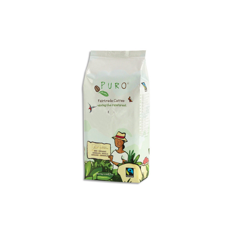 PURO Paquet de 1kg Café moulu PURO FAIRTRADE BIO 100% Arabica issu de l'agriculture biologique