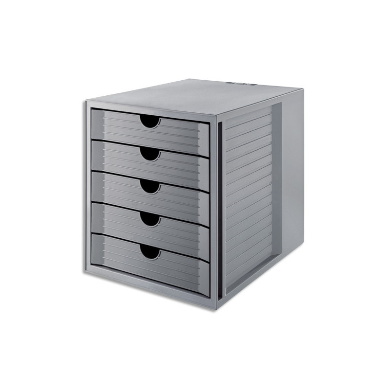 HAN Module classement Systembox Karma 5 tiroirs PS recyclé. Ange Bleu. Dim (lxhxp) : 27,5x32x33 cm. Gris