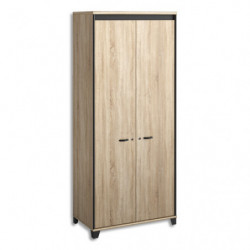 GAUTIER Armoire 2 portes battantes à serrure, 3 étagères, L80 x H187 x P46. Finition Chêne sonoma-Noir