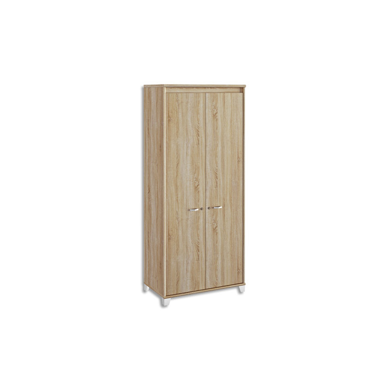 GAUTIER Armoire 2 portes battantes à serrure, 3 étagères, L80 x H187 x P46. Finition Chêne sonoma-Blanc