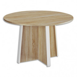 GAUTIER Table de réunion ronde Diamètre 120 cm, Hauteur 74 cm. Finition Chêne sonoma-Blanc