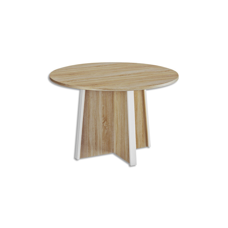 GAUTIER Table de réunion ronde Diamètre 120 cm, Hauteur 74 cm. Finition Chêne sonoma-Blanc