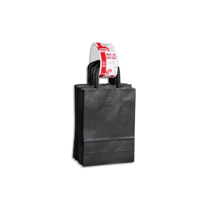 GPV Paquet de 20 sacs à anse torsadée kraft noir 90gr/m². Format 24x18x18cm (XS) FSC-M