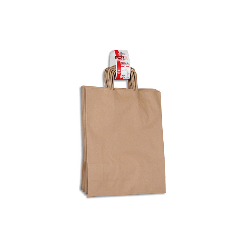 GPV Paquet de 20 sacs à anse torsadée kraft brun 100gr/m². Format 41x32x12cm (M) FSC-M