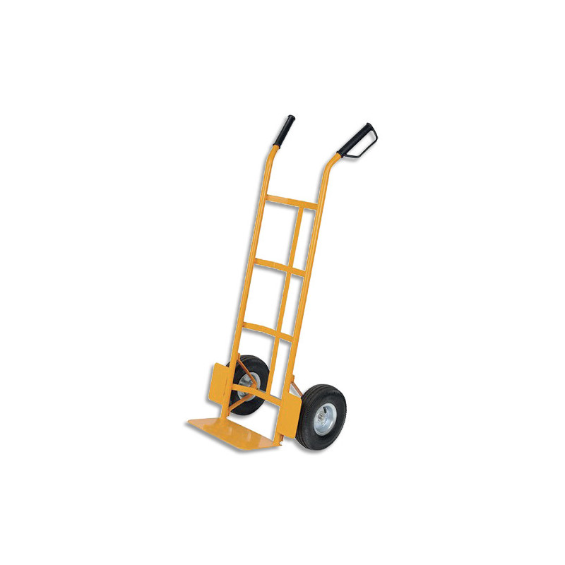 VISO Diable de manutention jaune en acier avec 2 roues, bavette 210 x 360 mm. Charge maximale de 200 kg