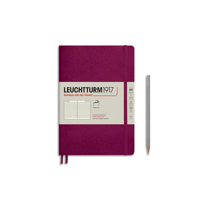 LEUCHTTURM 1917 Carnet souple 14,8x21cm 123 pages lignées numérotées. Coloris Bordeaux