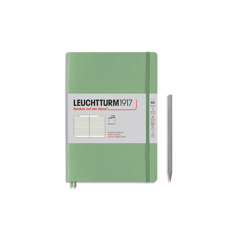 LEUCHTTURM 1917 Carnet souple 14,8x21cm 123 pages lignées numérotées. Coloris Vert sauge