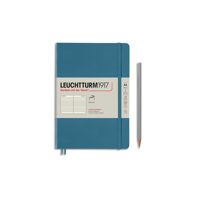 LEUCHTTURM 1917 Carnet souple 14,8x21cm 123 pages lignées numérotées. Coloris Bleu jean