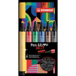 STABILO Etui carton de 6 feutres Pen 68 MAX ARTY. Pointe large biseautée. Coloris assortis