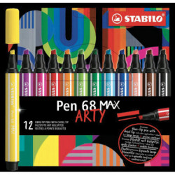 STABILO Etui carton de 12 feutres Pen 68 MAX ARTY. Pointe large biseautée. Coloris assortis