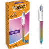 BIC Stylo bille 4 couleurs rétractables Irisé. Pointe Moyenne (1,0 mm) - Décors irisé dégradé