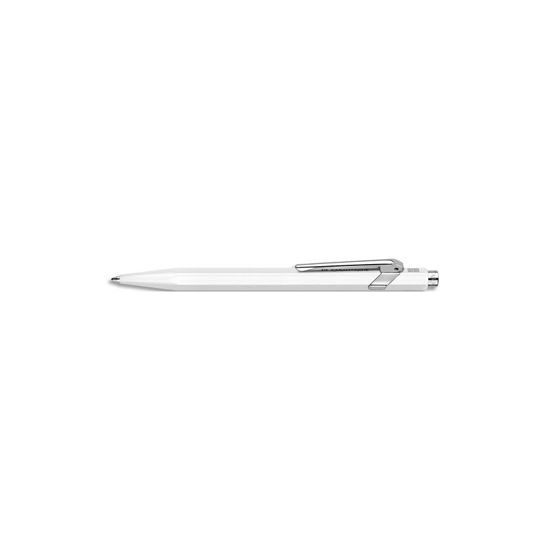 CARAN D'ACHE Stylo bille 849 CLASSIC rétractable en aluminium. Corps hexagonal blanc, encre bleue